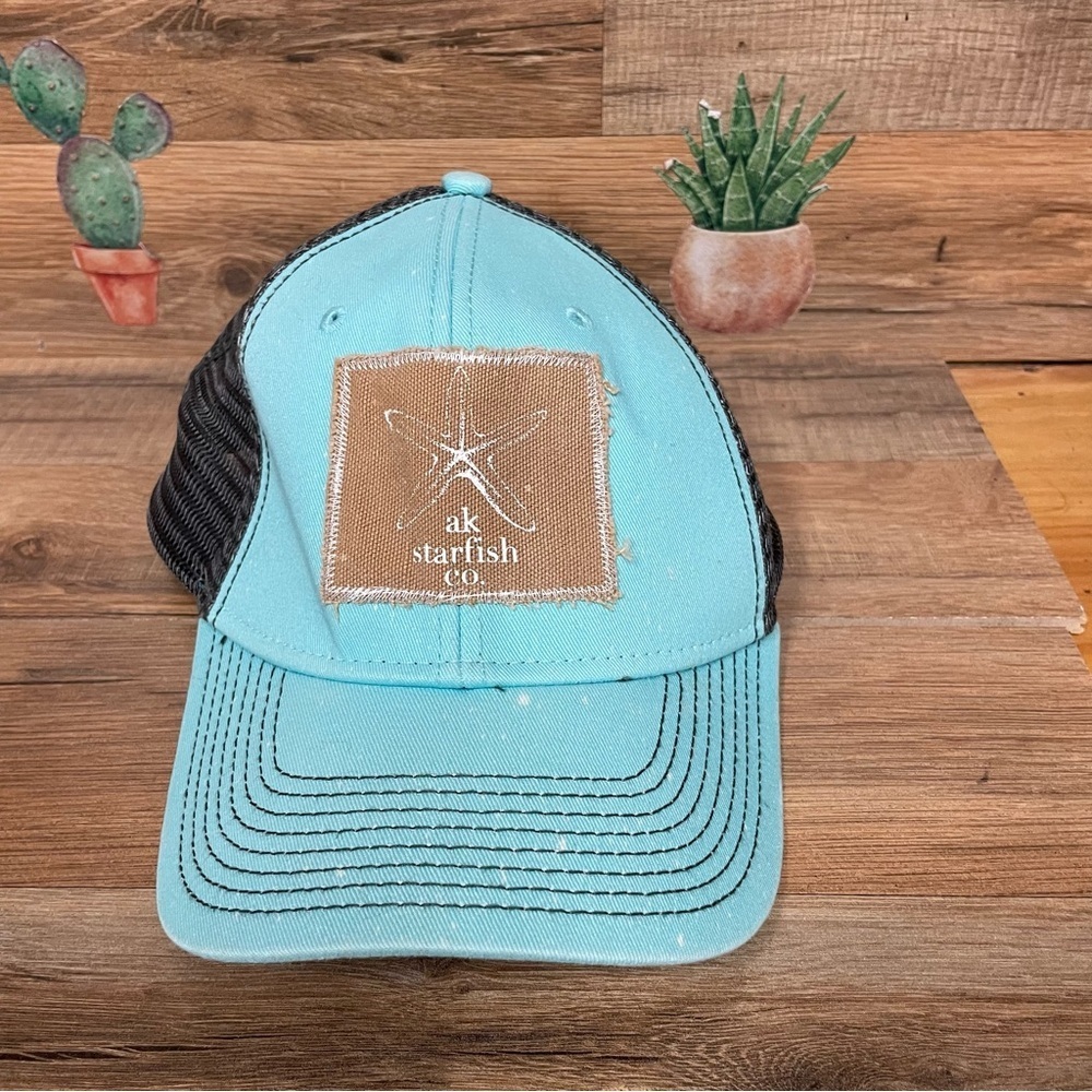 Alaska starfish co trucker hat bleach splattered blue